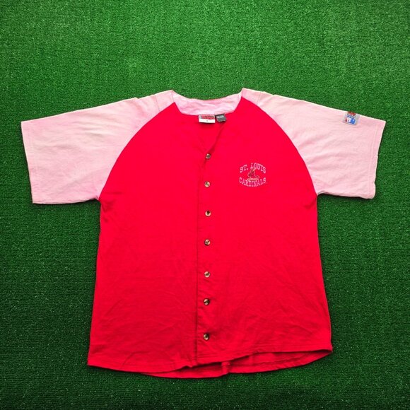 St Louis Cardinals Jersey Mens Large Red Button Up MLB Baseball Sports Vintage - Picture 1 of 12